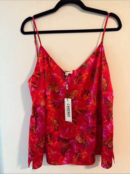 L'AGENCE Tops - L'AGENCE Hot Pink Butterfly-Print Silk Cami
